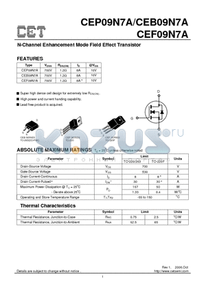CEB09N7A datasheet - N-Channel Enhancement Mode Field Effect Transistor