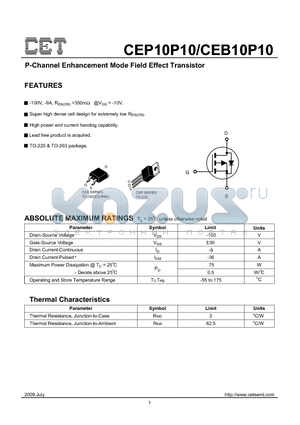 CEB10P10 datasheet - P-Channel Enhancement Mode Field Effect Transistor