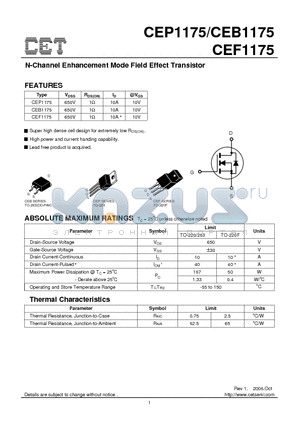 CEB1175 datasheet - N-Channel Enhancement Mode Field Effect Transistor
