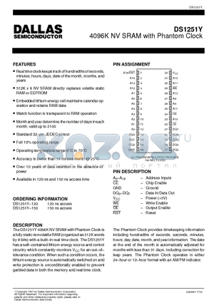 DS1251Y-120 datasheet - 4096K NV SRAM with Phantom Clock