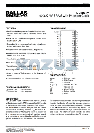 DS1251Y-150 datasheet - 4096K NV SRAM with Phantom Clock