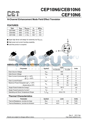 CEB10N6 datasheet - N-Channel Enhancement Mode Field Effect Transistor