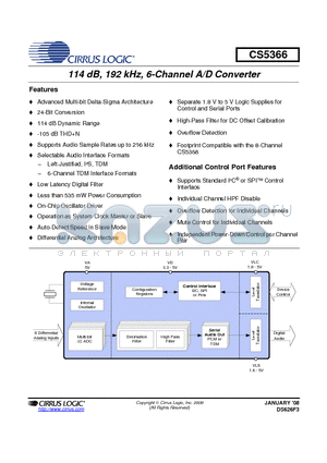 CS5366-CQZR datasheet - 114 dB, 192 kHz, 6-Channel A/D Converter