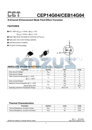 CEB14G04 datasheet - N-Channel Enhancement Mode Field Effect Transistor