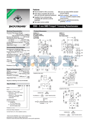 3303W-3-103E datasheet - 3303 - 3 mm SMD Trimpot^ Trimming Potentiometer