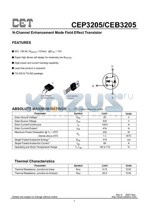 CEB3205 datasheet - N-Channel Enhancement Mode Field Effect Transistor