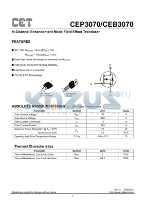 CEB3070 datasheet - N-Channel Enhancement Mode Field Effect Transistor