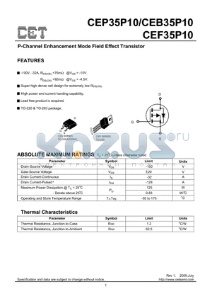 CEB35P10 datasheet - P-Channel Enhancement Mode Field Effect Transistor
