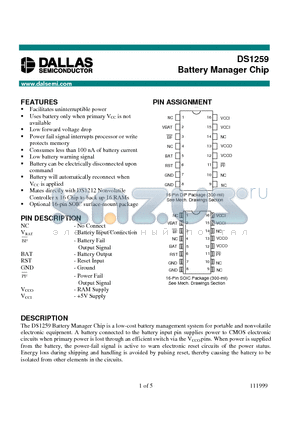 DS1259 datasheet - Battery Manager Chip