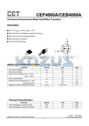 CEB4060A datasheet - N-Channel Enhancement Mode Field Effect Transistor