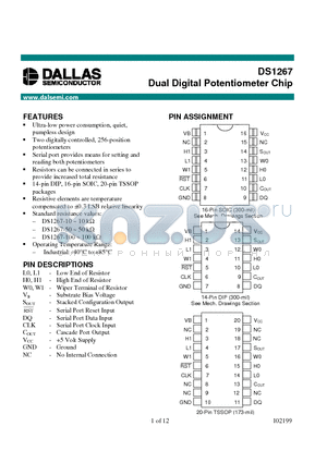 DS1267 datasheet - Dual Digital Potentiometer Chip