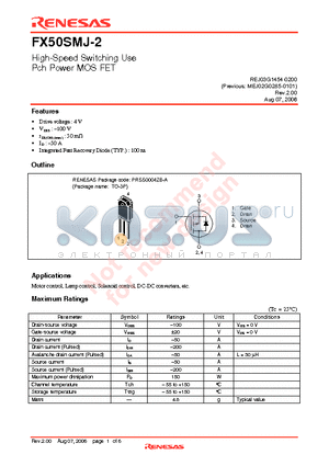 FX50SMJ-2-A8 datasheet - High-Speed Switching Use Pch Power MOS FET