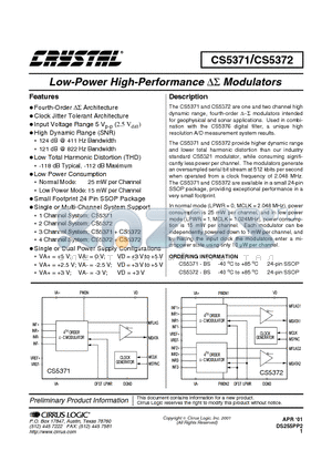 CS5372 datasheet - LOW POWER HIGH PERFORMANCE MODULATORS