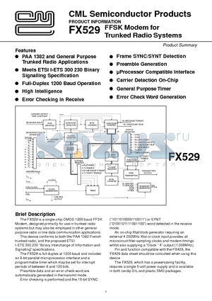 FX529LG datasheet - FFSK MODEM FOR TRUNKED RADIO SYSTEMS