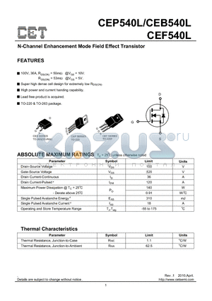 CEB540L datasheet - N-Channel Enhancement Mode Field Effect Transistor