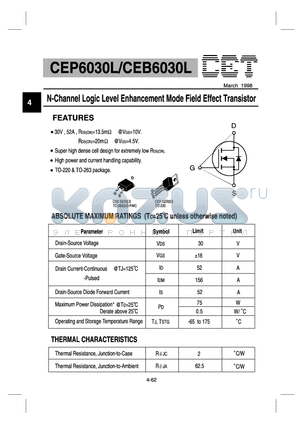 CEB6030L datasheet - N-Channel Logic Level Enhancement Mode Field Effect Transistor