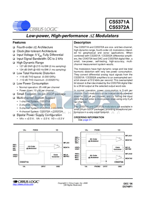 CS5372A datasheet - Low-power, High-performance Modulators