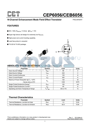 CEB6056 datasheet - N-Channel Enhancement Mode Field Effect Transistor