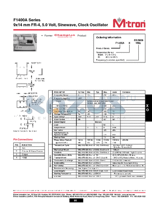 F1400A datasheet - 9x14 mm FR-4, 5.0 Volt, Sinewave, Clock Oscillator