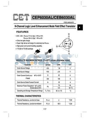 CEB6030AL datasheet - N-Channel Logic Level Enhancement Mode Field Effect Transistor