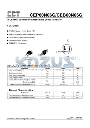 CEB60N06G datasheet - N-Channel Enhancement Mode Field Effect Transistor