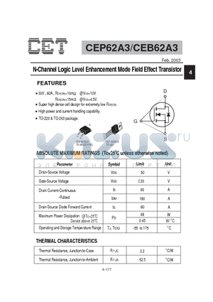 CEB62A3 datasheet - N-Channel Logic Level Enhancement Mode Field Effect Transistor