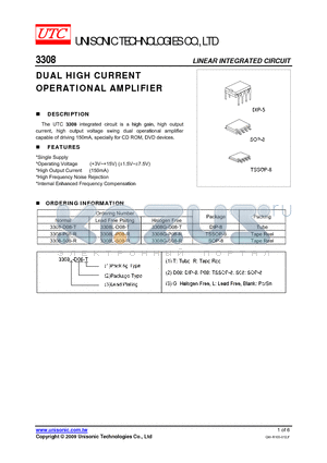 3308-D08-T datasheet - DUAL HIGH CURRENT OPERATIONAL AMPLIFIER