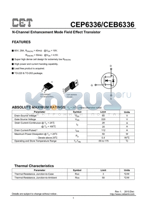 CEB6336 datasheet - N-Channel Enhancement Mode Field Effect Transistor