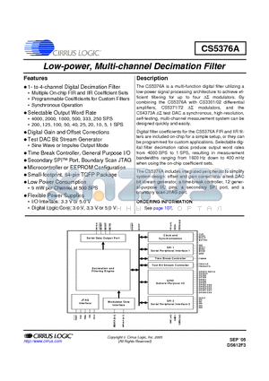 CS5376A-IQ datasheet - Low-power, Multi-channel Decimation Filter