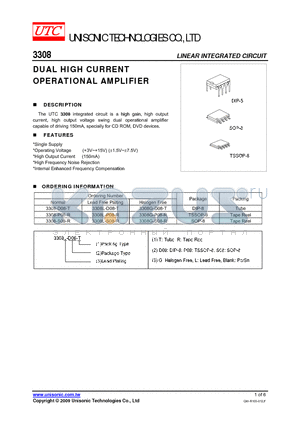 3308 datasheet - DUAL HIGH CURRENT OPERATIONAL AMPLIFIER