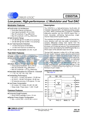 CS5373A-ISZ datasheet - Low-power, High-performance Modulator and Test DAC