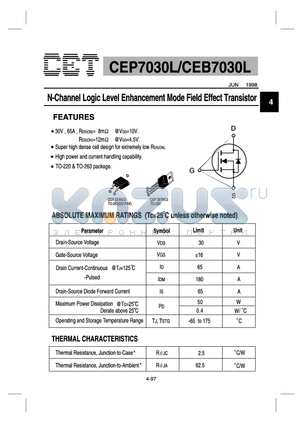 CEB7030 datasheet - N-Channel Logic Level Enhancement Mode Field Effect Transistor