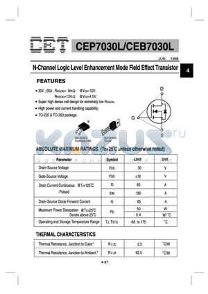 CEB7030L datasheet - N-Channel Logic Level Enhancement Mode Field Effect Transistor