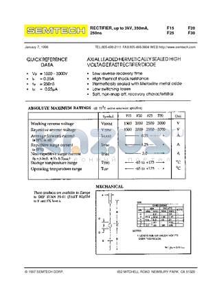 F15 datasheet - RECTIFIER, up to 3kV, 350mA, 250ns