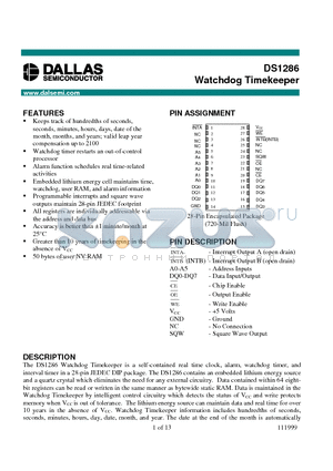 DS1286 datasheet - Watchdog Timekeeper