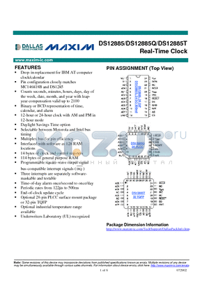 DS12885 datasheet - Real-Time Clock