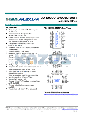DS12885Q datasheet - Real-Time Clock