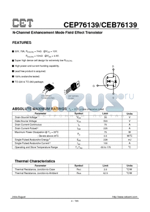 CEB76139 datasheet - N-Channel Enhancement Mode Field Effect Transistor