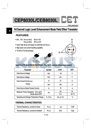 CEB8030 datasheet - N-Channel Logic Level Enhancement Mode Field Effect Transistor