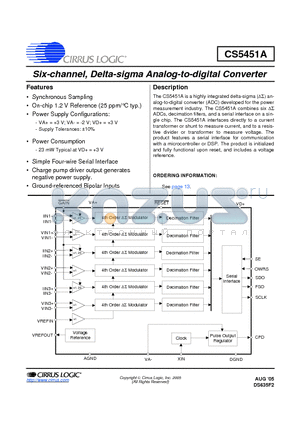 CS5451A-IS datasheet - Six-channel, Delta-sigma Analog-to-digital Converter