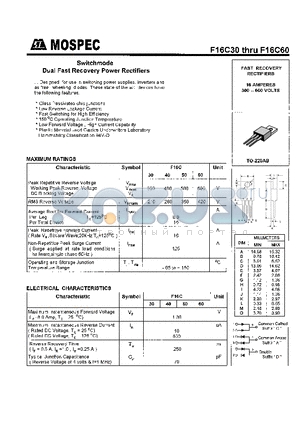 F16C30 datasheet - POWER RECTIFIERS(16A,300-600V)
