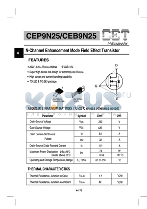 CEB9N25 datasheet - N-Channel Enhancement Mode Field Effect Transistor