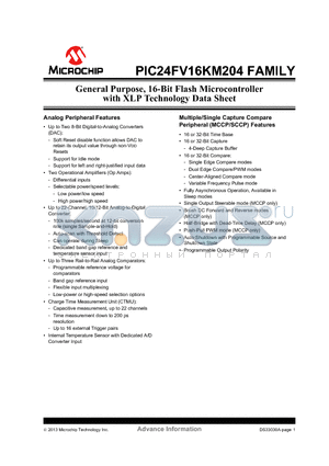 F16KM102 datasheet - General Purpose, 16-Bit Flash Microcontroller with XLP Technology Data Sheet