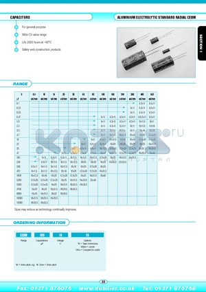 CEBM10016 datasheet - ALUMINIUM ELECTROLYTIC STANDARD RADIAL CEBM