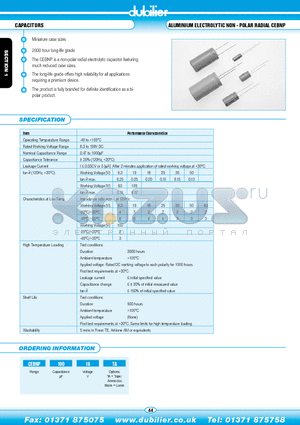 CEBNP10016 datasheet - ALUMINIUM ELECTROLYTIC NON - POLAR RADIAL CEBNP