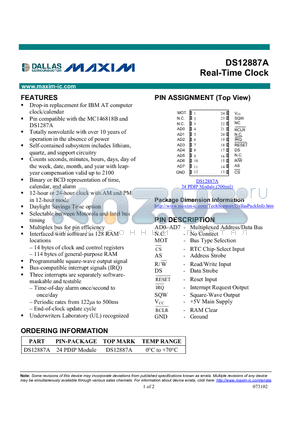DS12887A datasheet - Real-Time Clock
