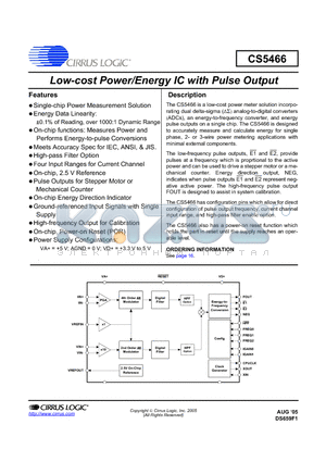 CS5466 datasheet - Low-cost Power/Energy IC with Pulse Output