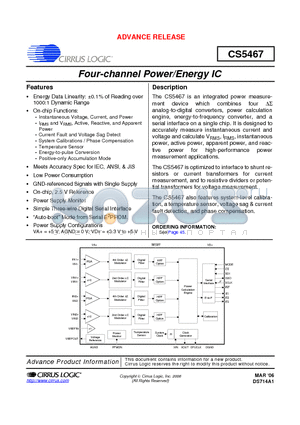 CS5467 datasheet - Four-channel Power/Energy IC