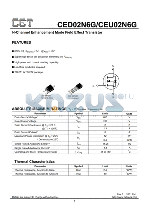 CED02N6G datasheet - N-Channel Enhancement Mode Field Effect Transistor