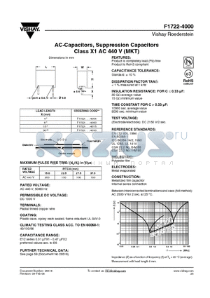 F1722-439-4 datasheet - AC-Capacitors, Suppression Capacitors Class X1 AC 440 V (MKT)